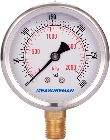 MEASUREMAN 2-1/2" Dial Size, Glycerin Filled Pressure Gauge, 0-160psi/kpa, 304 Stainless Steel Case, 1/4" NPT Lower Mount 2 Pack in Kuwait