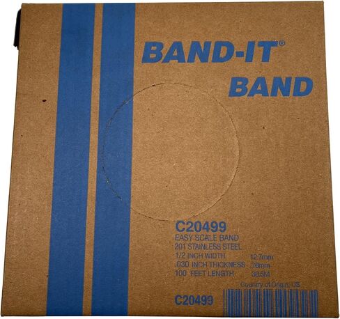 BAND-IT C20599 201 شريط من الفولاذ المقاوم للصدأ ذو لمسة نهائية صلبة لامعة، عرض 5/8 بوصة × سمك 0.030 بوصة، لفة 100 قدم in Kuwait
