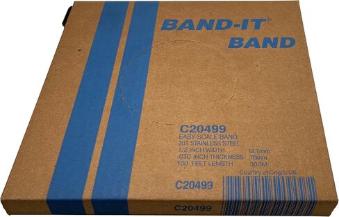 BAND-IT C20599 201 شريط من الفولاذ المقاوم للصدأ ذو لمسة نهائية صلبة لامعة، عرض 5/8 بوصة × سمك 0.030 بوصة، لفة 100 قدم in Kuwait