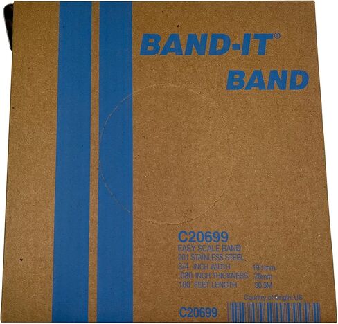 BAND-IT C20599 201 شريط من الفولاذ المقاوم للصدأ ذو لمسة نهائية صلبة لامعة، عرض 5/8 بوصة × سمك 0.030 بوصة، لفة 100 قدم in Kuwait