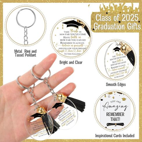 24 مجموعة من هدايا التخرج من Chunful فئة 2024 بطاقات ملهمة لسلسلة مفاتيح شرابة التخرج لتفضلات الحفلات (أسود) in Kuwait