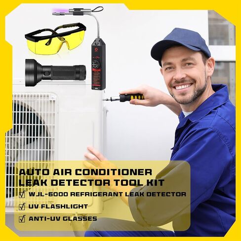 Auto Air Conditioner Leak Detector Tool WJL-6000 Refrigerant Leak Detector with UV Flashlight and Yellow UV Protective Glasses for HVAC Air Conditioner R22 R410A R134A in Saudi Arabia