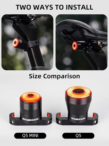 ROCKBROS ضوء خلفي للدراجة ذكي، أضواء خلفية للدراجة تستشعر الفرامل للركوب الليلي، مصابيح خلفية LED فائقة السطوع، نوع C قابلة لإعادة الشحن عبر USB، مقاومة للماء IPX6، ملحقات الضوء الخلفي للسلامة أثناء ركوب الدراجات in Saudi Arabia
