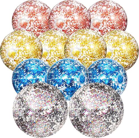 Lewtemi 12 Pcs 24 Inch 16 Inch Inflatable Glitter Beach Balls Clear Confetti Swimming Balls Jumbo Pool Toys Balls for Outdoor Pool Party Decorations Summer Favors in Saudi Arabia
