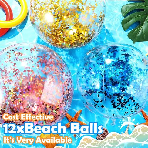 Lewtemi 12 Pcs 24 Inch 16 Inch Inflatable Glitter Beach Balls Clear Confetti Swimming Balls Jumbo Pool Toys Balls for Outdoor Pool Party Decorations Summer Favors in Saudi Arabia