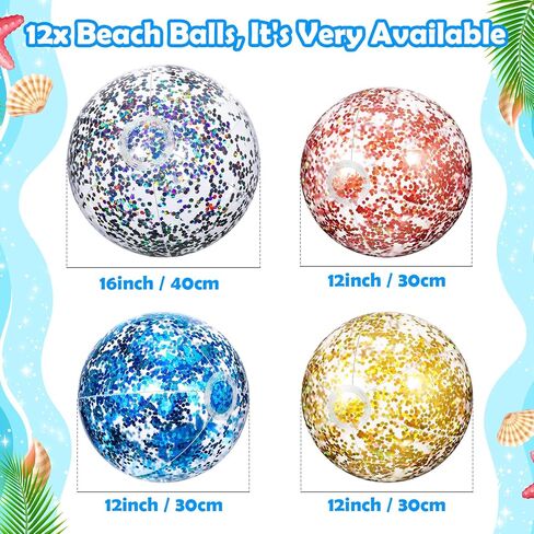 Lewtemi 12 Pcs 24 Inch 16 Inch Inflatable Glitter Beach Balls Clear Confetti Swimming Balls Jumbo Pool Toys Balls for Outdoor Pool Party Decorations Summer Favors in Saudi Arabia
