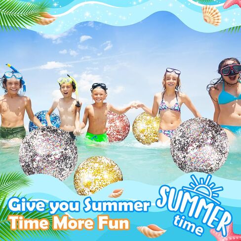 Lewtemi 12 Pcs 24 Inch 16 Inch Inflatable Glitter Beach Balls Clear Confetti Swimming Balls Jumbo Pool Toys Balls for Outdoor Pool Party Decorations Summer Favors in Saudi Arabia
