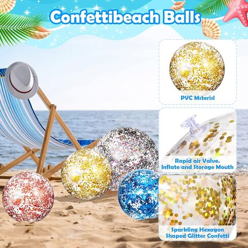 Lewtemi 12 Pcs 24 Inch 16 Inch Inflatable Glitter Beach Balls Clear Confetti Swimming Balls Jumbo Pool Toys Balls for Outdoor Pool Party Decorations Summer Favors in Saudi Arabia