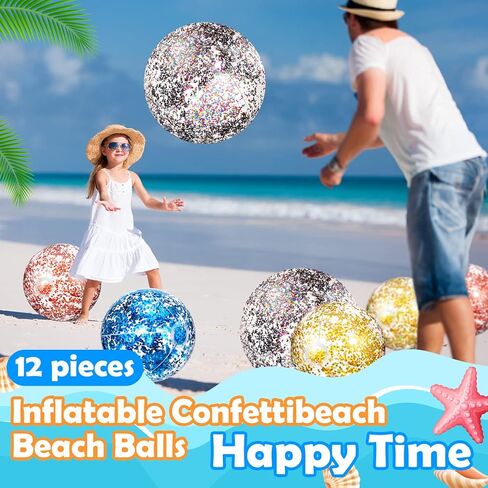 Lewtemi 12 Pcs 24 Inch 16 Inch Inflatable Glitter Beach Balls Clear Confetti Swimming Balls Jumbo Pool Toys Balls for Outdoor Pool Party Decorations Summer Favors in Saudi Arabia