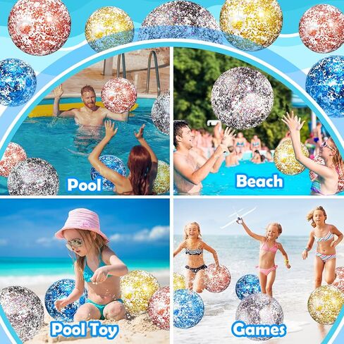 Lewtemi 12 Pcs 24 Inch 16 Inch Inflatable Glitter Beach Balls Clear Confetti Swimming Balls Jumbo Pool Toys Balls for Outdoor Pool Party Decorations Summer Favors in Saudi Arabia