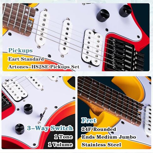 EART GW2P-SE Headless Electric Guitar, Solid Electric Guitar,Carbon-Roasted Hard Maple Neck Fully Adjustable Bridge, Satin Finish in Kuwait