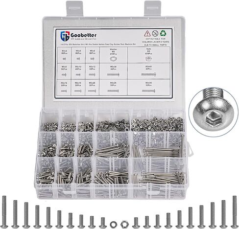 840 Pcs M3 M4 M5 Metric Screw Assortment, Hex Socket Button Head Cap Screws and Nuts Washers Assortment Kit, 304 Stainless Steel Metric Set Screws in Kuwait