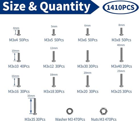 840 Pcs M3 M4 M5 Metric Screw Assortment, Hex Socket Button Head Cap Screws and Nuts Washers Assortment Kit, 304 Stainless Steel Metric Set Screws in Kuwait