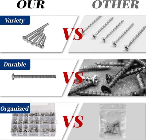 840 Pcs M3 M4 M5 Metric Screw Assortment, Hex Socket Button Head Cap Screws and Nuts Washers Assortment Kit, 304 Stainless Steel Metric Set Screws in Kuwait