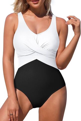 Pink Queen Women's One Piece Swimsuit V Neck Tummy Control Bathing Suits Sexy Criss Cross Swimwear in Kuwait