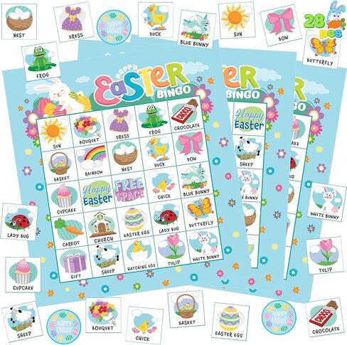 JOYIN 28 Players Easter Bingo Cards (5x5) for Easter Party Goodies Games, Kids School Classroom Gift, Indoor Family Activities, Basket Filler Stuffers. in Saudi Arabia