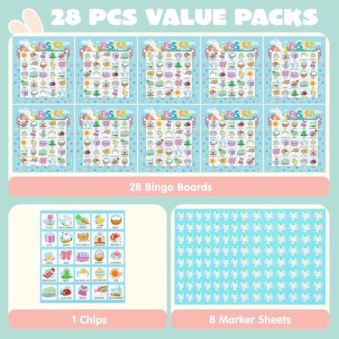 JOYIN 28 Players Easter Bingo Cards (5x5) for Easter Party Goodies Games, Kids School Classroom Gift, Indoor Family Activities, Basket Filler Stuffers. in Saudi Arabia