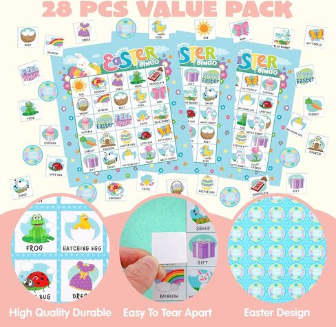 JOYIN 28 Players Easter Bingo Cards (5x5) for Easter Party Goodies Games, Kids School Classroom Gift, Indoor Family Activities, Basket Filler Stuffers. in Saudi Arabia