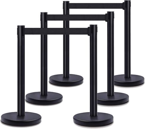 DuraSteel Crowd Control Barriers Line Dividers - Silver Stanchion Stainless Steel Posts with 6.5ft Black Retractable Belt Ropes - for Store Queues, Airport Lines, Event Entries - 2 Set/Pack in Kuwait