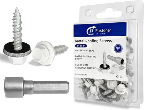 #10 x 1 Inch Metal Roofing Screws, Black Hex Head Sheet Metal Roof Screws,Metal Roofing Panels,Sharp Point Metal to Wood Siding Screws, Stainless Steel EPDM Washers 100-PCS in Kuwait