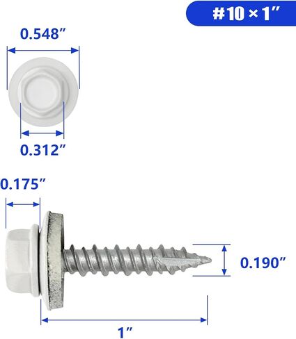 #10 x 1 Inch Metal Roofing Screws, Black Hex Head Sheet Metal Roof Screws,Metal Roofing Panels,Sharp Point Metal to Wood Siding Screws, Stainless Steel EPDM Washers 100-PCS in Kuwait