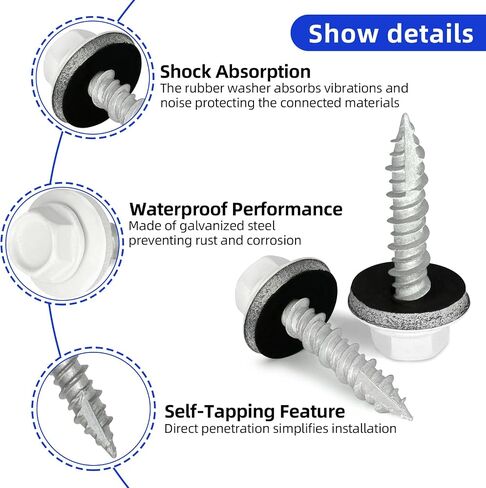#10 x 1 Inch Metal Roofing Screws, Black Hex Head Sheet Metal Roof Screws,Metal Roofing Panels,Sharp Point Metal to Wood Siding Screws, Stainless Steel EPDM Washers 100-PCS in Kuwait