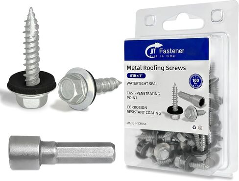 #10 x 1 Inch Metal Roofing Screws, Black Hex Head Sheet Metal Roof Screws,Metal Roofing Panels,Sharp Point Metal to Wood Siding Screws, Stainless Steel EPDM Washers 100-PCS in Kuwait