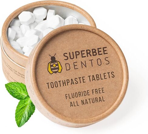 SuperBee Dentos Toothpaste Tablets, 100 Toothpaste Tabs, Fluoride Free & Eco Friendly, Travel Mouthwash Tablets, Sensitive Toothpaste Bites Kids Adults, Chewable Toothpaste Tablet, Spearmint in Kuwait
