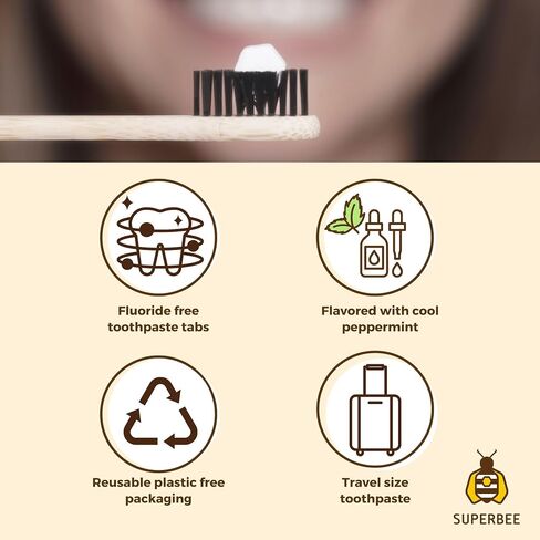 SuperBee Dentos Toothpaste Tablets, 100 Toothpaste Tabs, Fluoride Free & Eco Friendly, Travel Mouthwash Tablets, Sensitive Toothpaste Bites Kids Adults, Chewable Toothpaste Tablet, Spearmint in Kuwait