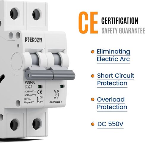 قاطع دائرة مصغرة 12 ~ 400VDC/AC 10A 2 القطب قاطع دائرة الطاقة الشمسية DC AC مغلق ، لوحة الطاقة الشمسية الشمسية العزل الشمسية للبطارية PV Solar Panels Homes (10 أمبير) in Kuwait