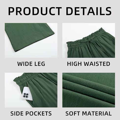 Womens Linen Pants Wide Leg High Waisted Drawstring Casual Loose Pants with Pockets in Kuwait