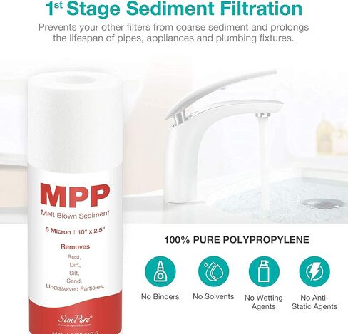 SimPure 5-Stage Reverse Osmosis Replacement Filter Set with 75 GPD RO Membrane, 5pc Pre & Post Replacement Cartridge Pack Kit for Standard 5-Stage Reverse Osmosis RO Systems in Kuwait