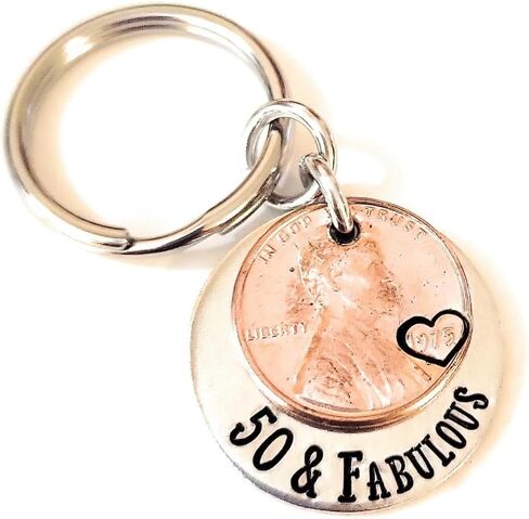 50 & Fabulous Coin Key Chain for 50th Birthday Lucky 1974 Copper Penny Gift for Her in Saudi Arabia