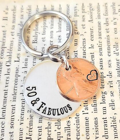 50 & Fabulous Coin Key Chain for 50th Birthday Lucky 1974 Copper Penny Gift for Her in Saudi Arabia