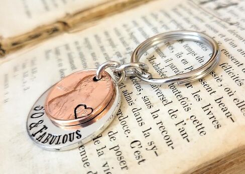 50 & Fabulous Coin Key Chain for 50th Birthday Lucky 1974 Copper Penny Gift for Her in Saudi Arabia