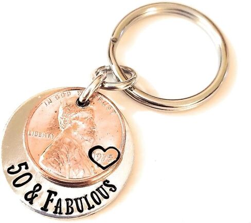 50 & Fabulous Coin Key Chain for 50th Birthday Lucky 1974 Copper Penny Gift for Her in Saudi Arabia