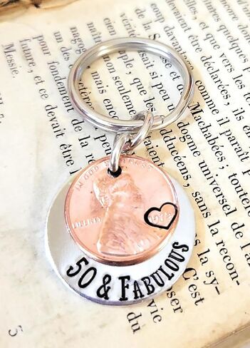 50 & Fabulous Coin Key Chain for 50th Birthday Lucky 1974 Copper Penny Gift for Her in Saudi Arabia