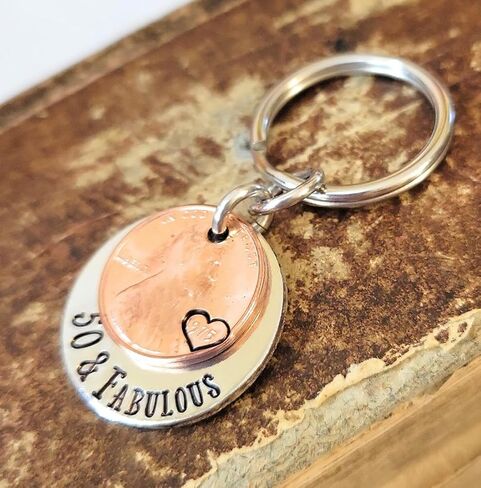 50 & Fabulous Coin Key Chain for 50th Birthday Lucky 1974 Copper Penny Gift for Her in Saudi Arabia