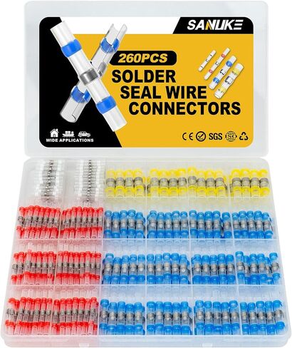 طقم Sanuke 180pcs Solder Seal Seal Countors ، محطات تقليص حرارة مضادة للماء ، موصلات لصق الأسلاك الكهربائية المعزولة لمفصل سلك القارب البحري للسيارات (5 ألوان/5 أحجام) in Kuwait