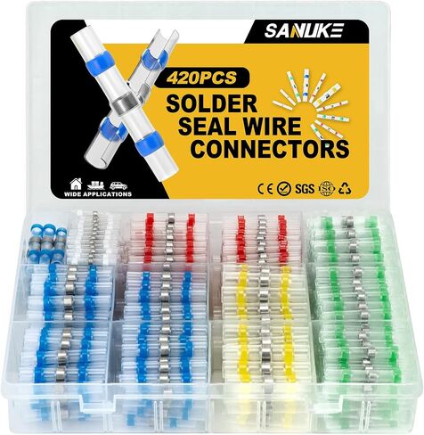 طقم Sanuke 180pcs Solder Seal Seal Countors ، محطات تقليص حرارة مضادة للماء ، موصلات لصق الأسلاك الكهربائية المعزولة لمفصل سلك القارب البحري للسيارات (5 ألوان/5 أحجام) in Kuwait