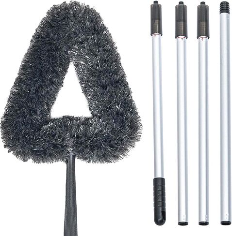 Feather Duster Kit with 5.6ft Extension Pole, 4 Dusting Brush for Cleaning Home Wall Ceiling Fan Cobweb, Microfiber Static Washable Dusters, Black Dark Gray in Kuwait