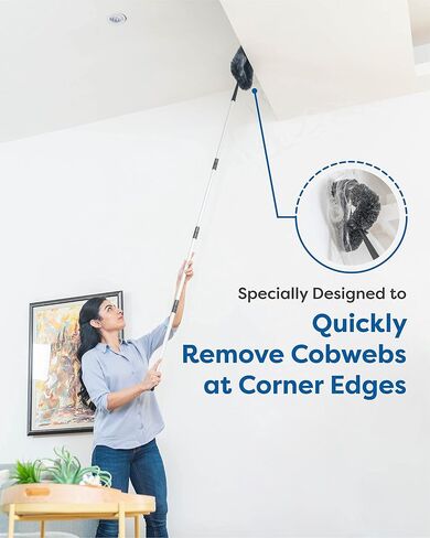 Feather Duster Kit with 5.6ft Extension Pole, 4 Dusting Brush for Cleaning Home Wall Ceiling Fan Cobweb, Microfiber Static Washable Dusters, Black Dark Gray in Kuwait