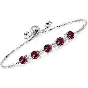Gem Stone King 925 Sterling Silver Red Created Ruby and White Lab Grown Diamond Tennis Bracelet For Women (5.26 Cttw, Fully Adjustable Up to 9 Inch) in Kuwait
