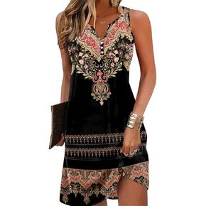 فساتين Ladlop الصيفية للنساء 2024 فستان الشاطئ فضفاض غير رسمي على شكل حرف A بدون أكمام ورقبة على شكل حرف v مع جيوب in Kuwait