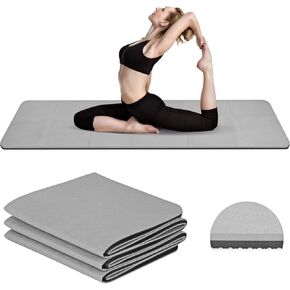حصيرة اليوغا سافر قابلة للطي مع حزام وحقيبة ، حصيرة يوجا حصيرة tpe pilates للنساء سجادة سميكة سميكة قابلة لخفيفة الوزن ، حصيرة غير قابلة للطي للتمرين المنزلي