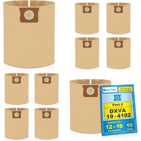 SpaceTent 10 Pack High Efficiency Replacement Filter Bags compatible with DeWalt 12 to 16 Gallon Wet/Dry Vacs - Part # DXVA19-4102