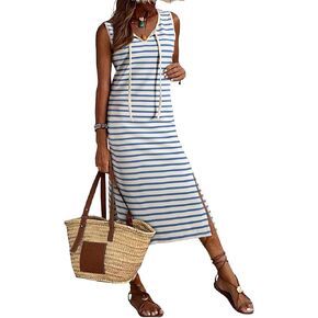 BLENCOT Women's Summer Sleeveless Striped Racerback Long Dress Casual Beach Maxi Tank Dresses in Kuwait