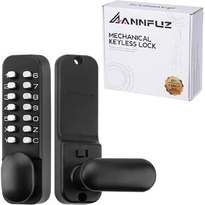 100% Mechanical Keyless Door Locks with Keypad Door Knob, Code Combination Lock with Handle, Front Gate Lock with Lever for Warehouse, Auto Lock, No Electronic (Pearl Chrome)