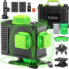 مستوى الليزر الذاتي - Elikliv 200 قدم قوي في الداخل 4D مستوى الليزر الأخضر المتقاطع 4 × 360 ليزر أفقي عمودي مزدوج الشعاع من أجل الأعمال اليدوية أو موقع العمل الاحترافي متضمن