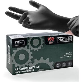 Pacific PPE 6 ملاييل القفازات التي يمكن التخلص منها النتريل ، آمن من الطعام ، خالية من المسحوق ، تنظيف ، أطراف أصابعها ، خالية من اللاتكس ، متوسطة